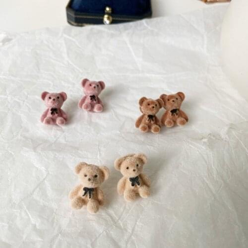 New Korean Kawaii Funny Plush Small Stud Earrings Cute Bow Bear Statement Dainty Earring Fashion Jewelry 2021 Brincos Wholesale