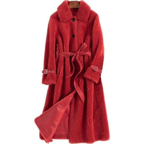 Real Fur Coat Female Vintage Sheep Shearing Jacket Women Autumn Winter Clothes 2020 Korean Elegant Long Wool Fur Tops Hiver 2901