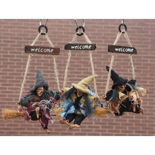 Halloween Hanging Decoration Witch Broom Props Tag With Welcome Signs Decorative Hanging Sign for Bar KTV Home Party Supplies