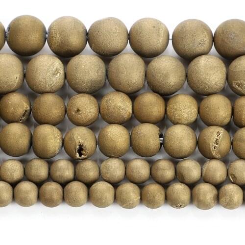 Natural Stone Plated-Gold Smile Agates Charm Round Loose Beads For Jewelry Making DIY Bracelets Necklace Strand 6-12 MM