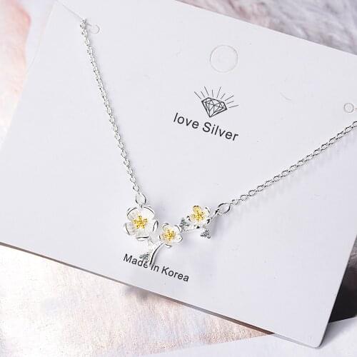 925 Sterling Silver Cherry Blossom Flower Pendant Necklace Party Wedding Jewelry Lovers Gifts S-N338