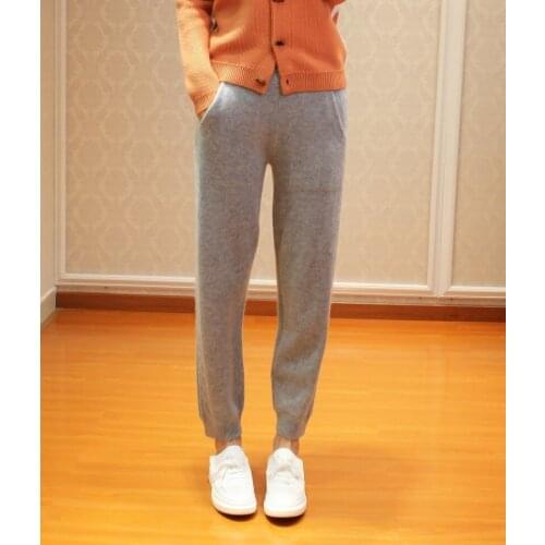Wool pants womens autumn winter new slim knit pants casual thickening Korean style foot pants stretch warm pants for outer wear