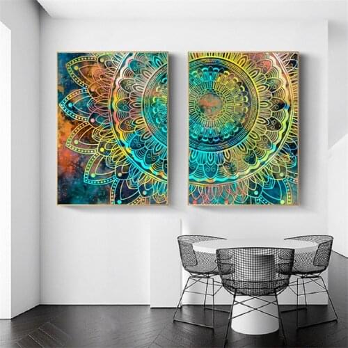 Modern Colorful Yellow Blue Mandala Painting Pattern Canvas Painting Poster Wall Art Print Printing Modern Living Room Home Deco