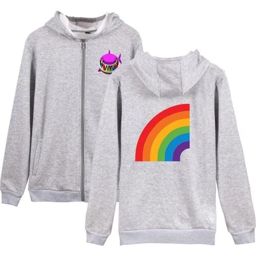 New Fashion Rainbow Shark Cartoon Sweatshirt Hoodie Men Women Zipper Hoodies Jacket Long Sleeve Zip Up Hooded Sweatshirt Coats