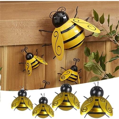 Happy Bee Day Garden Decoration Insect Statue Countryside Style Metal Bumble Bee Ladybug Outdoor Wall Sculptures Fence