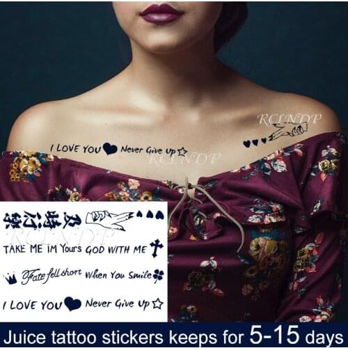 Waterproof Temporary Juice ink Tattoo Sticker Clover Cross Love Heart Pattern English Fruit Gel Long lasting for Men Women
