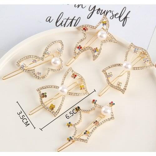 Fashion Metal Geometric Women Hair Clips Handmade Rhinestone Pearl Elegant Girls Sweet Hairpins Headwear Hair Accessories