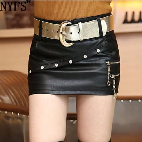 NYFS 2020 New Autumn Winter womens skirts Sexy show thin Slim Hip PU leather skirt Hip mujer faldas S-XL Size(NO belt)