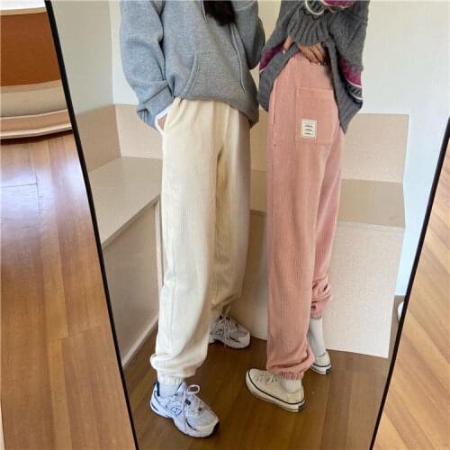 2021 Women Autumn Casual Big Size Sold Corduroy Pant Female Winter Loose High Waist Leggings Lady Solid Trousers pantalon mujer