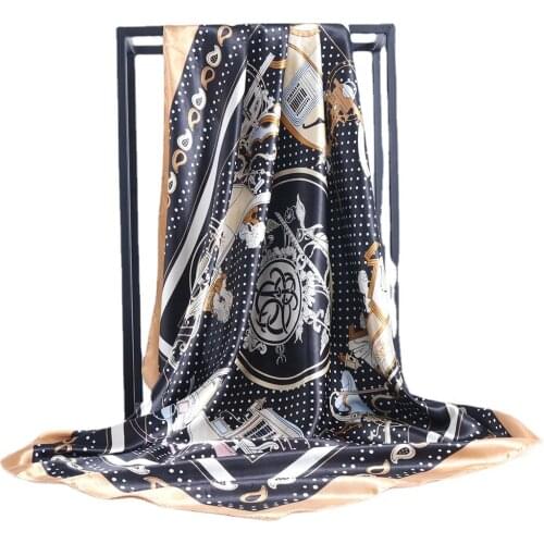Women 90cm Silk Scarf Scarves Luxury Brand Square Scarf Female Printed Head Hijab Women Satin Scarf Foulard Bandana women FJ593