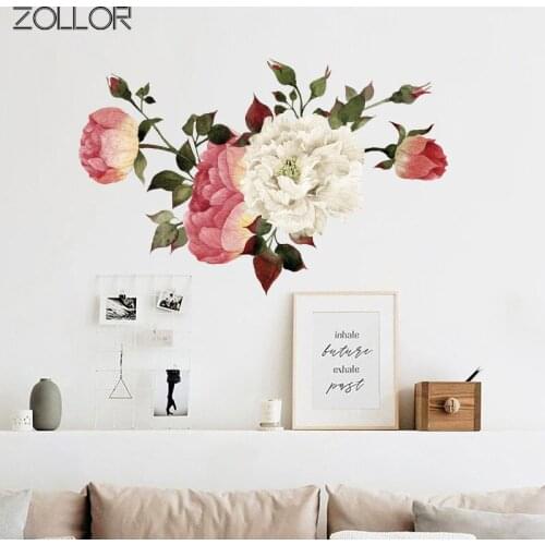 Zollor Cartoon Flower Plants Wall Sticker Watercolor Style Children Room Nursery Vinyl Art Wall Parlor Window Wall Decoration
