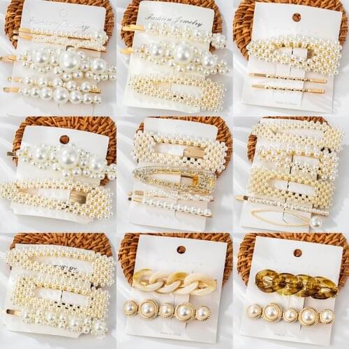 1 Set Fashion Acrylic Pearl Hair Clips Pin for Women Handmade Geometric Barrettes Headwear Girls Sweet Hairpins Hair Accessories