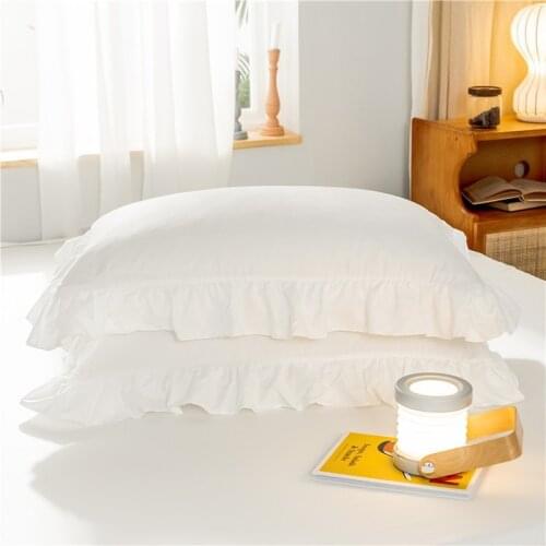 1pc Ruffle Trim Pillowcase Princess European Solid Pillow Cover Protector Bedding Cotton Ruffle Pillow Case 48*74cm