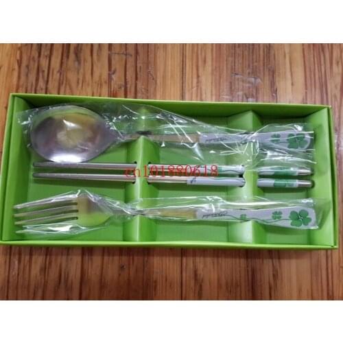 100sets/lot Free shipping 3 in 1 Purple Clover style Stainless Steel Spoon Chopsticks Fork For Party Wedding Gifts Favors