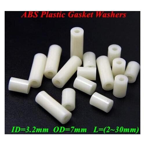 100pcs M3*L(L=1/2/3/4/5/6/8/10mm) ABS Nylon Round NON-Thread Standoff Spacer PCB Board Spacers ID=3.2mm OD=7mm Spacing Screws