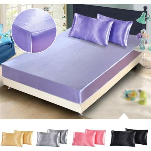 Satin Silk Bed Fitted Sheet Bedding Sheets Imitation Silk Smooth Bed Sheet Cover With Elastic Band Mattress Cover Pillowcases