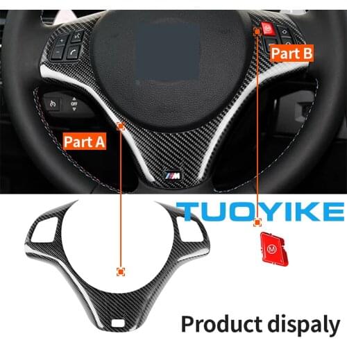 Car Styling Real Carbon Fiber Steering Wheel Trim Cover Sticker Red M Button For BMW 3-series E90 E92 E93 M3 M Sport 2007-2013