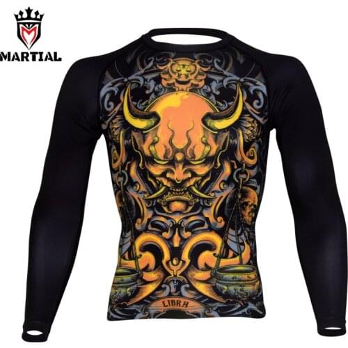 Martial :Libra sublimated mma fight rashguards compression combat shirt kickboxing mens shirt