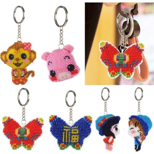 Multicolor Types DIY Full Beads Monkey Printed Cross Stitch Embroidery Keychains Handmade Backpack Pendant Jewelry Key Ring