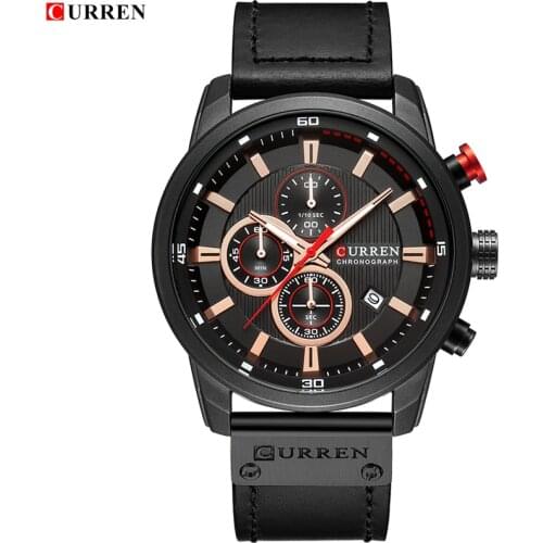 2018 New CURREN Men Casual Sport Watch Mens Fashion Business Quartz Wristwatches Male Leather Waterproof Chronograph Watches