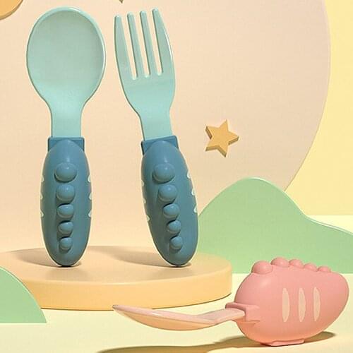 Baby Spoon Fork Set Silicone Kids Utensils Non Slip Baby Training Spoon with Short Handle Childrens Learning Tableware