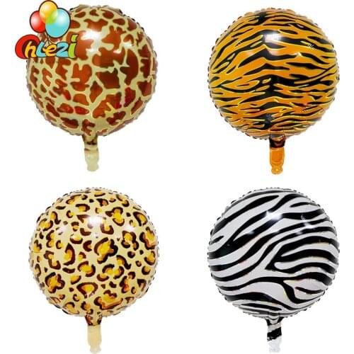 7pcs 18inch Animal texture Foil balloons Leopard tiger zebra giraffe pattern Round balloon Wedding birthday party decor shower