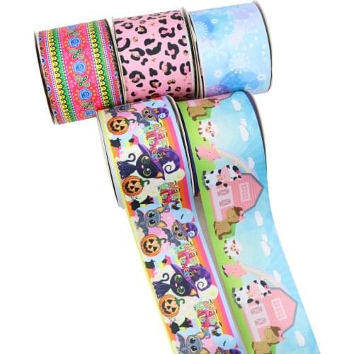 Hallowen Mexico Flower Cow Snowflake Cartoon Printed Grosgrain Ribbon Party Decoration 10 Yard DIY Bow Bag Material Handmade