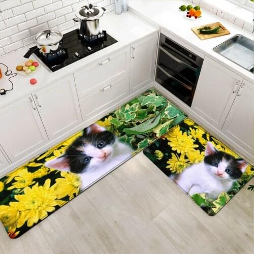 Cat Doormat Entrance Door Mat Flower 3D Printed Kitchen Carpets Area Rugs For Bedroom Living Room Bath Mats FLANNEL Hogar Decor