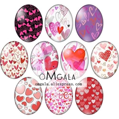 Red Heart Art Painting Love Pattern 10pcs mixed 13x18mm/18x25mm/30x40mm Oval photo glass cabochon demo flat back Making findings