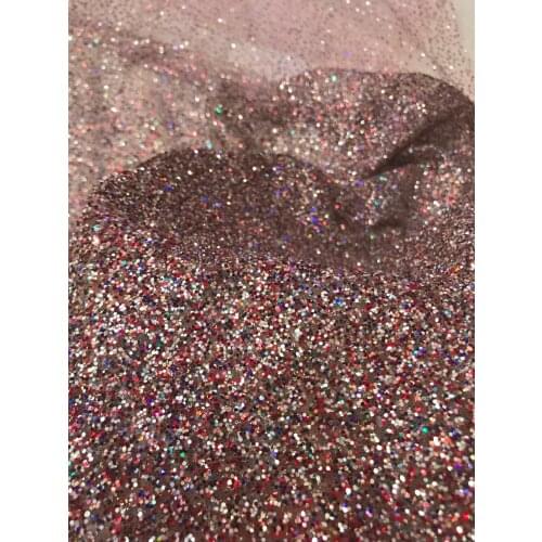 Pretty ZH-121116 glued glitter tulle mesh fabric glued glitter sequins lace fabric