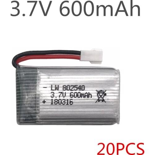 20pcs/lot 3.7V 600mAh Lipo Battery For Syma X5 X5C X5SC X5SW X5HW X5UW Helicopter Battery 3.7 V 600 mAh Li-po Battery 802540 25C