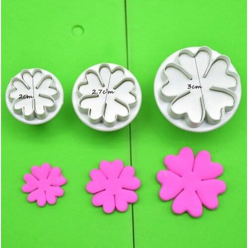 LIXYMO 3PCS 5 Hearts Petals Flower Fondant Plunger Molds Cutters Embosser Sugar Craft Moulds Fondant Cake Decorating DIY Tools