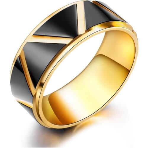 JHSL Fashion Jewelry Trendy High Polishing Male Men Statement Black and Gold Color 8mm Rings Stainless Steel Size 7 8 9 10 11 12