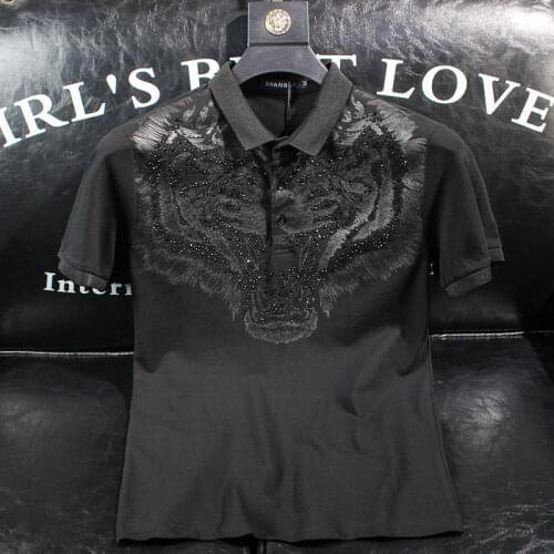 2021 summer mens polo shirt lapel t-shirt hot drill personality trend cotton black short sleeve top