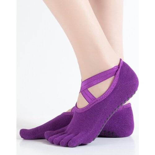 2 Pairs Professional Yoga Socks for Women Ballet Pilates Exercise Anti-skip Socks with Cross Bandage Yoga Sock