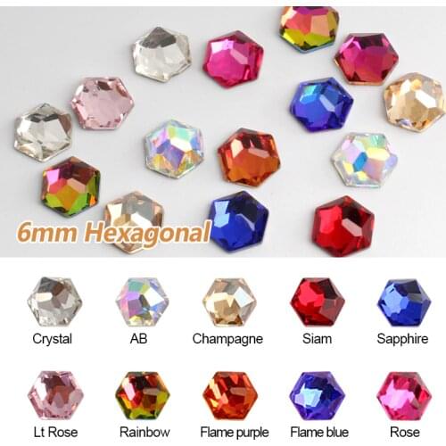 New sale Flat backRhinestones 6MM Hexagonal Mix color Glass crystal stone DIY Nail Art Decorations