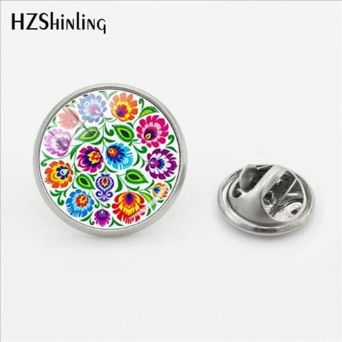 2018 New Polish Folk Inspiration Traditional Pattern Clasp Pin Handmade Pins Stainless Steel Lapel Pin Glass Jewelry