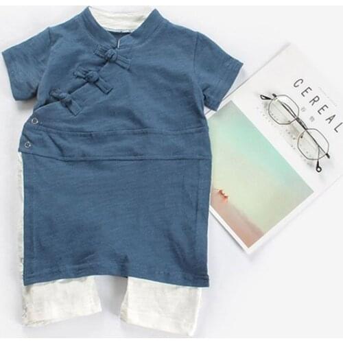 New Baby Clothing Rompers Chinese Traditional Style Summer Short Sleeve Outfits Jumpsuit Newborn Boy Girl Birthday Gifts 0-1Y