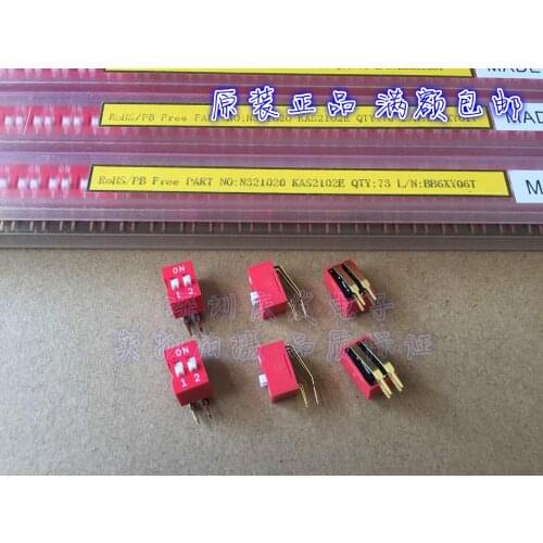 Original new 100% KAS2102E 2-bit side dial switch 2p piano key bent foot 2.54mm