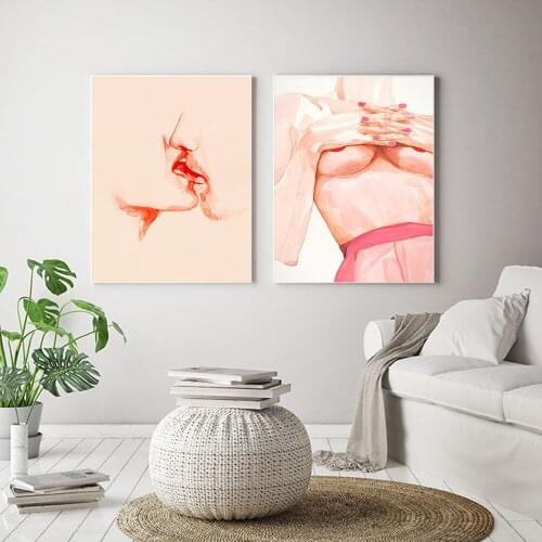 Naked Woman Posters Nude Wall Art Painting Hands Kiss Canvas Prints Modern Wall Paintings For Living Room Couples Bedroom Decor