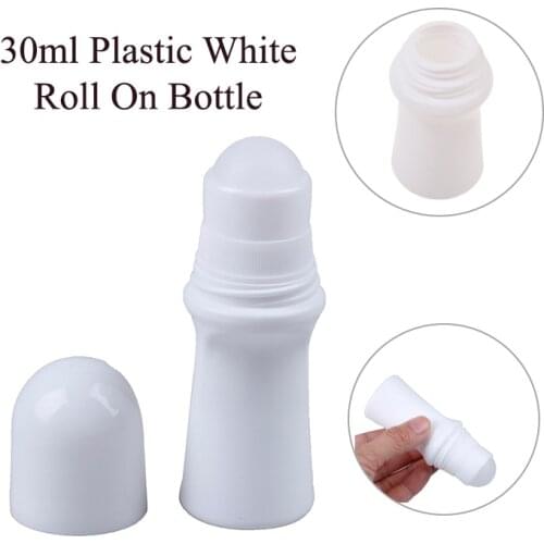 1pc 30ml Plastic Roll On Bottle Empty Refillable White Deodorant Containers With Plastic Roller Ball Travel Cosmetic Container