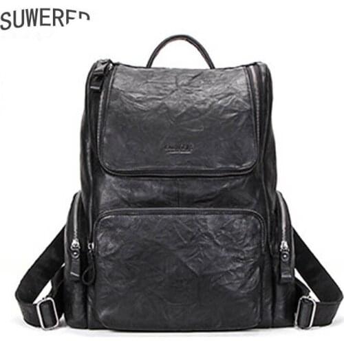 Black angel scratch wrinkle leather practical 13.3 inch computer mens backpack large capacity casual mens backpack