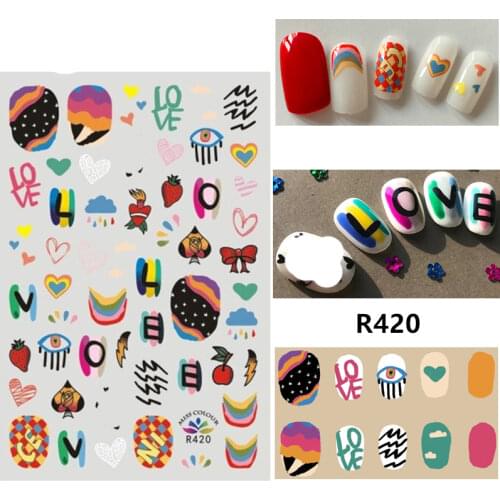 Self-adhesive 3D Stickers for Nails Love Heart Eye Graffiti Nail Art Decorations Autumn Fashion Stickers Women Girl Nail Foil