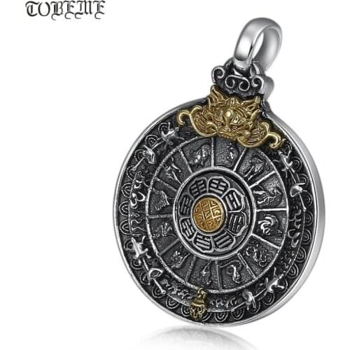 925 Silver Nine Direction Eight Symbols Pendant Sterling Tibetan Direction-Symbol Pendant Necklace Buddhist Words Amulet