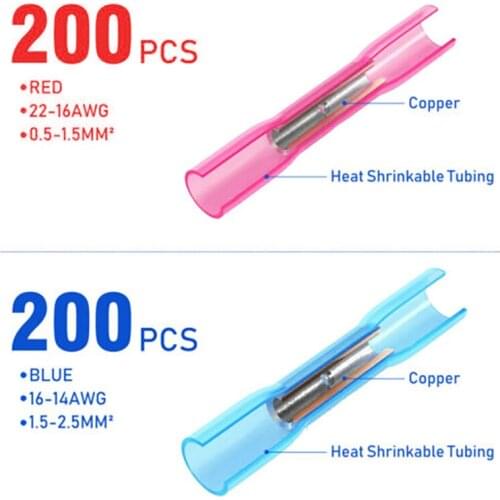 Blue/Pink Electrical Wire Terminal Kits 400 pcs Heat Shrink Butt Wire Crimp Connectors Splice Waterproof Insulated Terminals