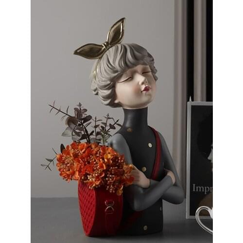 Nordic INS Beautiful Girl Resin Art Sculpture Statue Bedroom Decoration Creative Desktop Figurines Living Room Ornament Gift