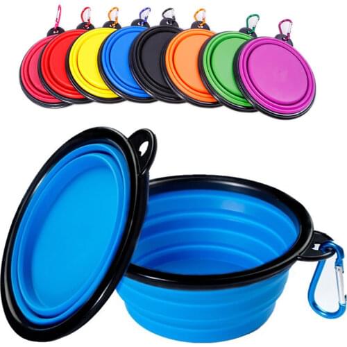 Collapsible Pet Silicone Dog Food Water Bowl Outdoor Camping Travel Portable Folding Pet Bowl Dishes with Carabiner Pet Supplies