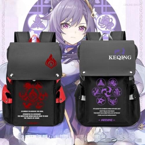 Game Genshin Impact Keqing Klee Fischl Cosplay Unisex Students School USB Charging Port Large Capacity Bags Laptop Travel Gifts