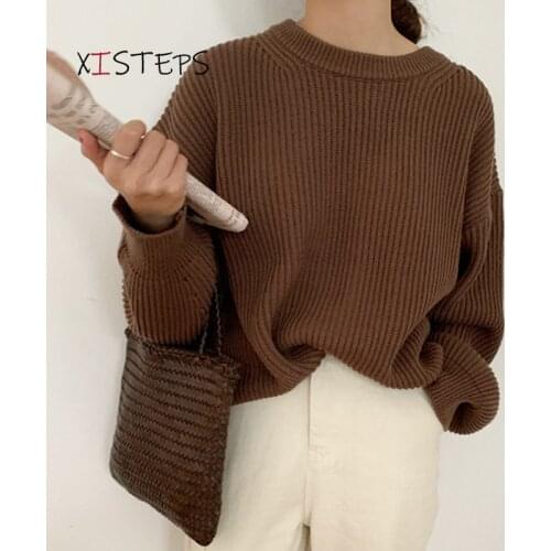 Oversized Loose Women Knitted Sweaters O-neck Long Sleeve Pullovers Vintage Ladies Jumpers Rose Green Knitwear Femme Pull
