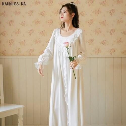 Sleepwear Dress Woman Princess Nightgown White Lace Cotton Nightdress Vintage Spring Summer Plus Size Lingere Nightwear Homewear